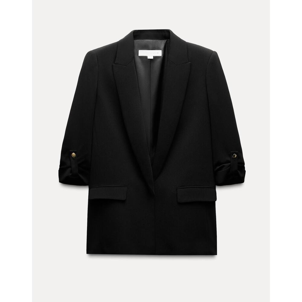 Black Blazer Cuffed Rolled Up Sleeves - Large